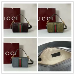 Gucci Vintage-Inspired Olive Green Canvas Crossbody Bag with Red-Green Web Stripe & Gold Hardware #B55972