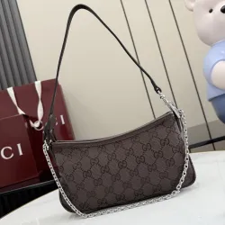 Gucci 875847 Vintage GG Supreme Brown Canvas Silver Chain Underarm Shoulder Handbag #B66012 Gucci 875847 Vintage GG Supreme Brown Canvas Silver Chain Underarm Shoulder Handbag #B66012