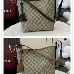 Beige/Ebony GG Supreme Canvas Bucket Bag with Brown Leather Trim and Adjustable Strap 848881 #B58326 Beige/Ebony GG Supreme Canvas Bucket Bag with Brown Leather Trim and Adjustable Strap 848881 #B58326