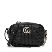 Gucci Calfskin Matelasse Aria Mini GG Marmont Chain Shoulder Bag Black #B43629