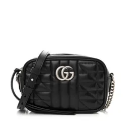  Calfskin Matelasse Aria Mini GG Marmont Chain Shoulder Bag Black #B43629