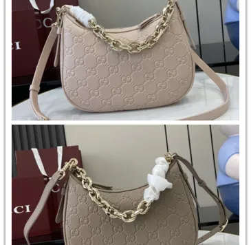 Brand G GG Emblem large shoulder bag in taupe GG leather size:25.5×20×5cm #B53789