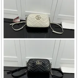 Gucci GG Marmont Mini Shoulder Bag (2 Colors) – White/Black Quilted Leather with Gold-Tone GG Hardware #B59163