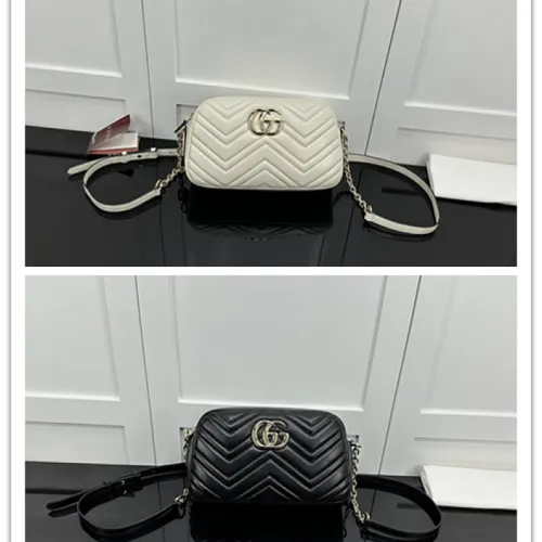Gucci GG Marmont Mini Shoulder Bag (2 Colors) – White/Black Quilted Leather with Gold-Tone GG Hardware #B59163