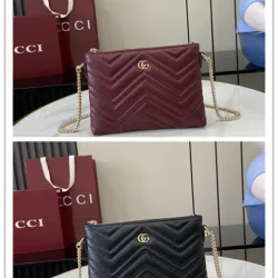  GG Marmont pochette with chain in Rosso Ancora red/black leather size:21×15×3.5cm #B53695