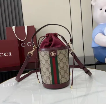 Brand G Ophidia mini bucket bag in beige and brown GG fabric size:11.5×23×8cm #B53795
