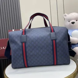 Navy Blue GG Supreme Canvas Duffle Bag with Red-Blue Web Stripes and Leather Accents 799871 #B58332 Navy Blue GG Supreme Canvas Duffle Bag with Red-Blue Web Stripes and Leather Accents 799871 #B58332