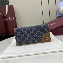  821802 GG Denim Leather Trim Bi-fold Long Wallet Snap Card Holder Purse #B65977