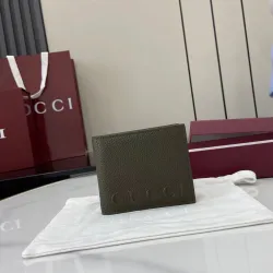 Gucci 835098 Green Grained Leather Bifold Wallet 11x9cm #B61861