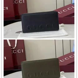 Gucci 835120 Green Grained Leather Zip-Around Wallet 19x10x2cm #B61862