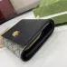 Gucci GG Canvas Compact Wallet with Black Leather Interior, Gold Accents, Classic Pattern & Multiple Card Slots for Women #B55976