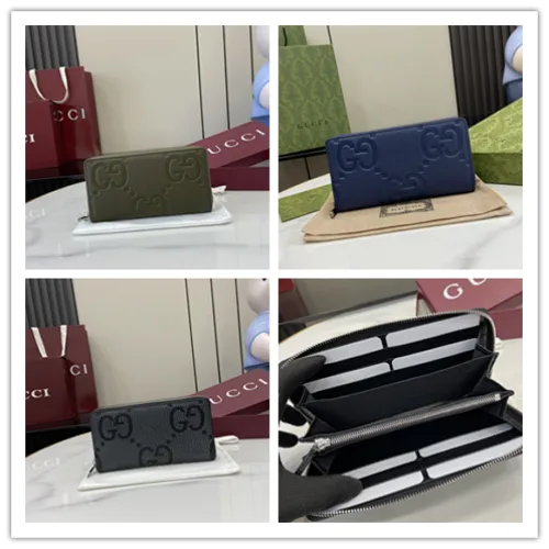 Gucci GG Marmont Full-Zip Wallet – Olive Green Pebbled Leather with Embossed GG Logo #B58777