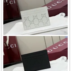  Perforated GG Leather Slim Bi Fold Card Wallet 876084 #B66556