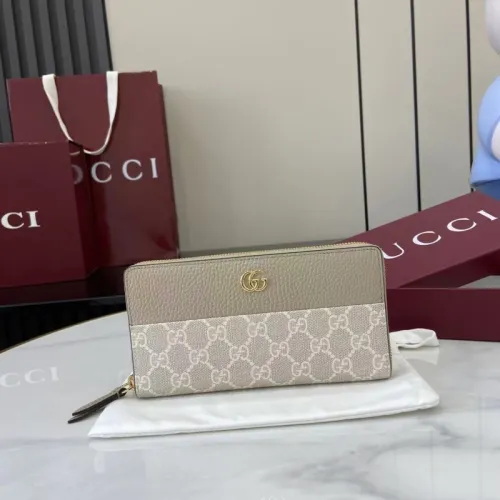 Gucci Zip-Around Wallet with GG Canvas & Beige Leather Trim, Gold Double G Hardware, Stylish & Spacious for Daily Essentials #B55977