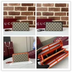 Zip-Around Wallet with Signature GG Canvas, Orange Trim & Detachable Strap, Stylish & Practical for Everyday Use #B55974  Zip-Around Wallet with Signature GG Canvas, Orange Trim & Detachable Strap, Stylish & Practical for Everyday Use #B55974