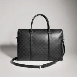  Classic Black Coated Leather Men Work Briefcase A0007X #B66544