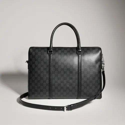 Gucci Classic Black Coated Leather Men Work Briefcase A0007X #B66544