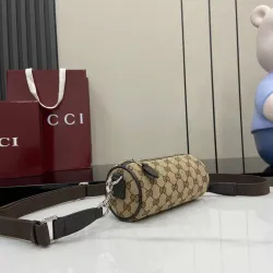 Gucci canvas mini cylinder bag in beige and brown GG canvas size:17.5×8×cm #B53489