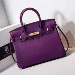 Hermes Purple Leather Birkin Handbag with Gold Hardware #B63892