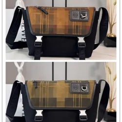 Loewe Flex Messenger Bag (822513) - Medium Size, Plaid Canvas & Suede, Anagram Logo, Adjustable Strap #B59971