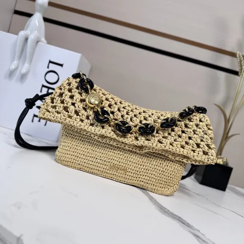 Loewe Medium Ola Raffia & Leather Shoulder Bag, 26 x 13 x 18 cm #B63221