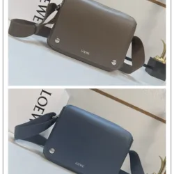 Loewe Men's Crossbody Bag - Brown Grained Leather, Adjustable Webbing Strap, Minimalist Design with Brand Logo, Luxury Compact Messenger Bag #B56856