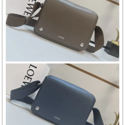 Loewe Men's Crossbody Bag - Brown Grained Leather, Adjustable Webbing Strap, Minimalist Design with Brand Logo, Luxury Compact Messenger Bag #B56856