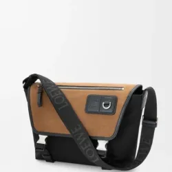 Loewe Men's Messenger Bag - Black Canvas & Tan Suede, Signature Anagram Logo, Versatile Crossbody for Urban Style #B56712