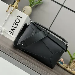 Loewe Puzzle Bag - Black Grained Leather, Geometric Design, Top Handle & Adjustable Strap, Luxury Shoulder Bag for Women #B56862