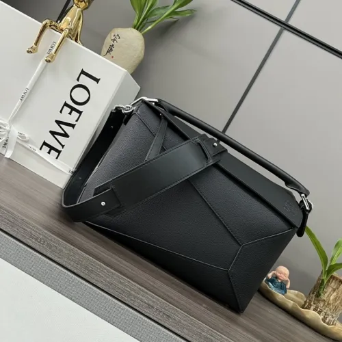 Loewe Puzzle Bag - Black Grained Leather, Geometric Design, Top Handle & Adjustable Strap, Luxury Shoulder Bag for Women #B56862