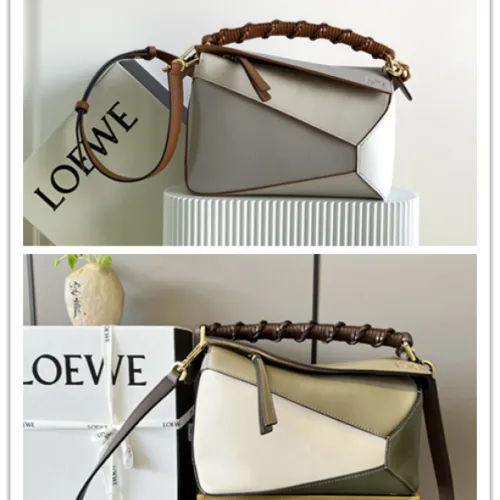 Loewe Puzzle Bag - Multi-Tone Leather with Woven Handle, Adjustable Strap, Geometric Design, Luxury Crossbody Bag for Women #B56849
