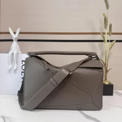 Loewe Puzzle Bag - Olive Green Grained Leather, Geometric Design, Top Handle & Adjustable Strap, Luxury Shoulder Bag for Women #B56851