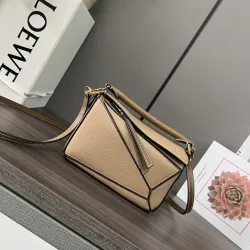 Loewe Puzzle Mini Bag - Beige Grained Leather, Geometric Design, Top Handle & Adjustable Strap, Luxury Crossbody Bag for Women #B56863