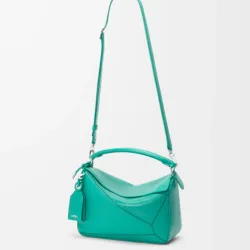 Loewe Puzzle Mini Bag - Turquoise Leather, Geometric Design, Top Handle, Luxury Handbag for Women with Brand Tag #B56860