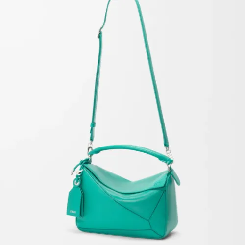 Loewe Puzzle Mini Bag - Turquoise Leather, Geometric Design, Top Handle, Luxury Handbag for Women with Brand Tag #B56860