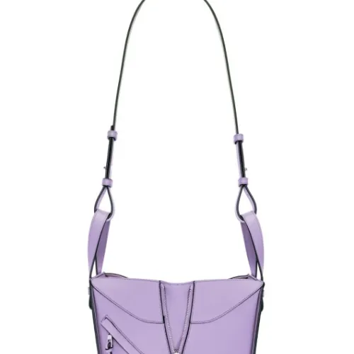 Loewe Women's Crossbody Bag - Lavender Leather, Unique Zipper Design & Adjustable Strap, Stylish Luxury Shoulder Bag with Brand Aesthetic #B56837