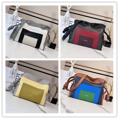 Loewe Women's Hobo Bag - Multi-Color Leather Patchwork, Knot Detail Straps, Brand Logo, Artistic Luxury Shoulder Bag for Fashion Statement #B56845