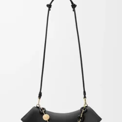 Loewe Women's Shoulder Bag - Black Leather, Gold-Tone Chain Detail with Knot Accents, Signature Branding, Stylish Luxury Crescent Bag #B56853