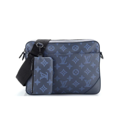 Brand L Duo Messenger Bag Monogram Shadow Leather Blue/Gray #B37631