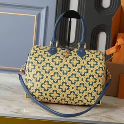 2026 Yellow Clover Pattern Blue Accents  Luxury Leather Stylish Travel  bag #B60308