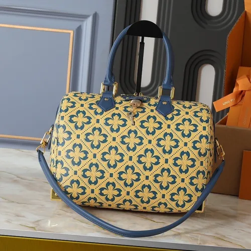 2026 Yellow Clover Pattern Blue Accents  Luxury Leather Stylish Travel  bag #B60308