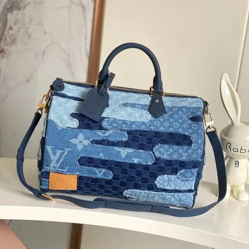 LV Original M15277 Sac Speedy Bandoulière 40 | Denim Patchwork Travel Bag with Koi Fish Motif #B60246