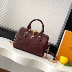 Louis Vuitton Speedy Bandoulière 20 – Burgundy Monogram Empreinte Leather with Gold-Tone Lock & Chain Strap #B59166