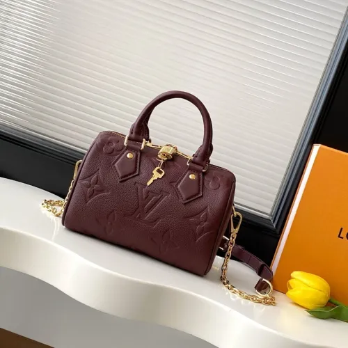 Louis Vuitton Speedy Bandoulière 20 – Burgundy Monogram Empreinte Leather with Gold-Tone Lock & Chain Strap #B59166