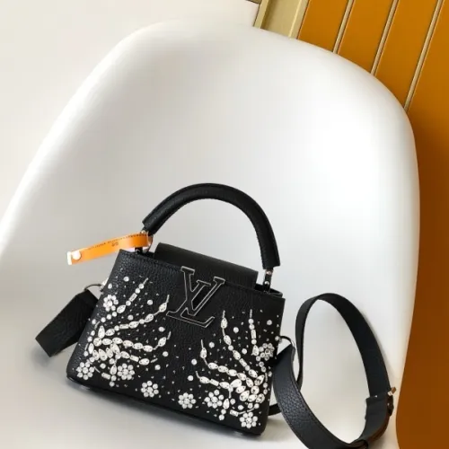 Louis Vuitton Women's Black Grained Leather Handbag with Crystal Embellishments & Signature LV Logo M25934 #B57300