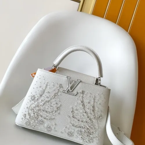 Louis Vuitton Women's White Grained Leather Handbag with Crystal Embellishments & Signature LV Logo M25934 #B57299