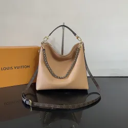Louis Vuitton Coussin Hobo Bag – Beige Grained Leather with Two-Tone Chain & Monogram Strap #B59167