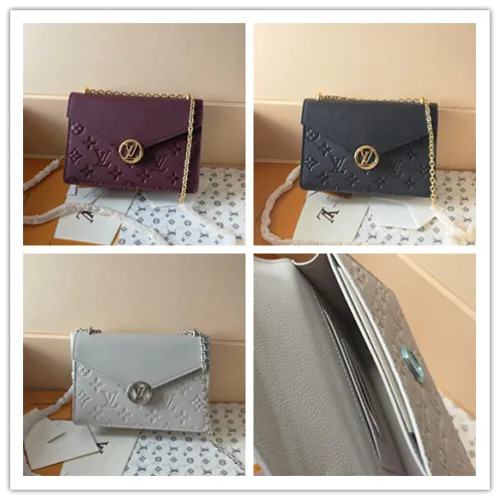 Louis Vuitton Mylockme Chain Wallet (3 Colors) – Burgundy/Black/Light Gray Monogram Empreinte Leather with Signature LV Lock #B59171