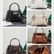 Miu Miu 5BA327 Glazed Leather Vintage Satchel Bag Removable Strap Top Handle Handbag #B65970 Miu Miu 5BA327 Glazed Leather Vintage Satchel Bag Removable Strap Top Handle Handbag #B65970