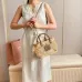 Tan/caramel Woven Fabric Handbag With Leather Trim #B50800